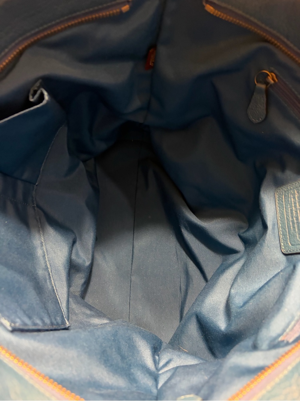 Large Coach Deep Blue Leather Tote with Front Zip Pocket - Picture 4 of 5